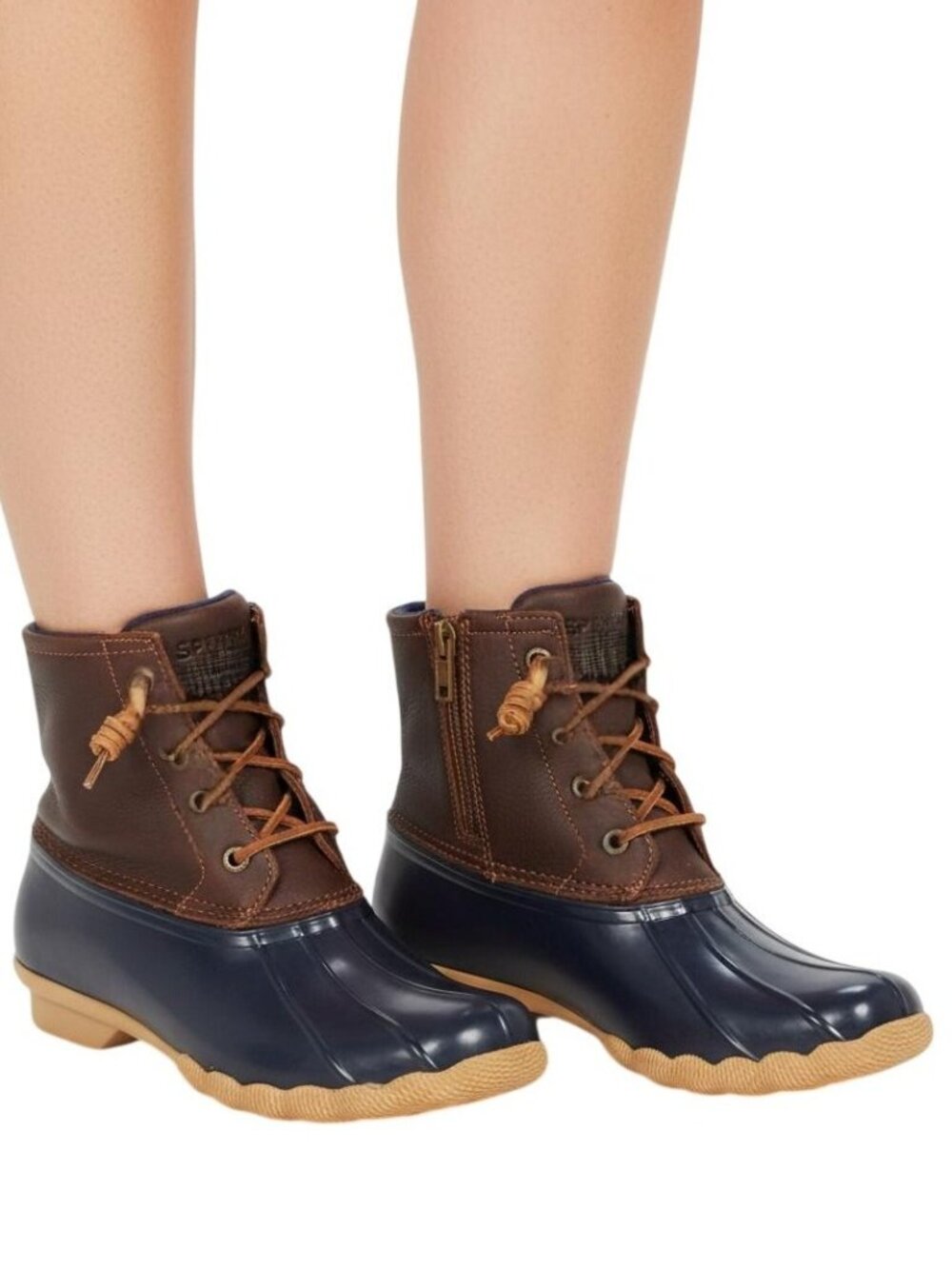 Sperry Women's Tan/Navy All-Weather Leather Saltwater Core Duck Boots Size 9M